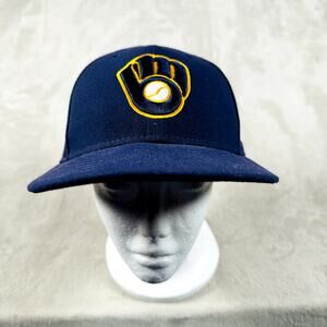Milwaukee Brewers Hat Cap Men's OSFM Fitted 7 1/4 New Era‎ 59Fifty Baseball MLB